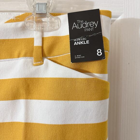 New York & Company The Audrey Pant Slim leg Ankle sz 8 Mustard Yellow & Off Wht - Picture 5 of 7